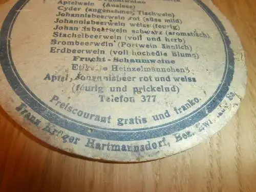 R. Heinzelmann in Stralsund , Brauerei / Kellerei , alter Bierdeckel , Hartmannsdorf , rar , Mecklenburg !!!