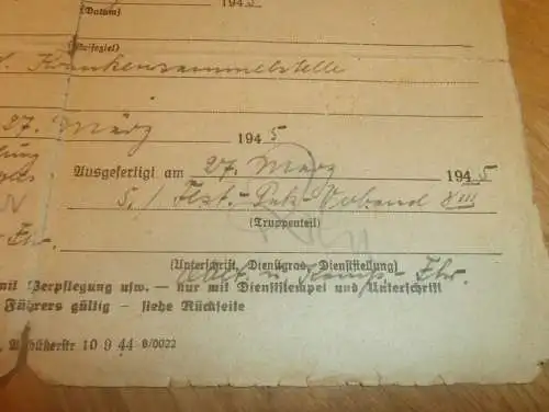 Sonderausweis , Endkampf März/ April 1945 , Ausweis Luftwaffe Festung PAK Waldbröl , Jerichow !!!