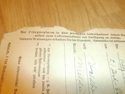 Sonderausweis , Endkampf März/ April 1945 , Ausweis Luftwaffe Festung PAK Waldbröl , Jerichow !!!