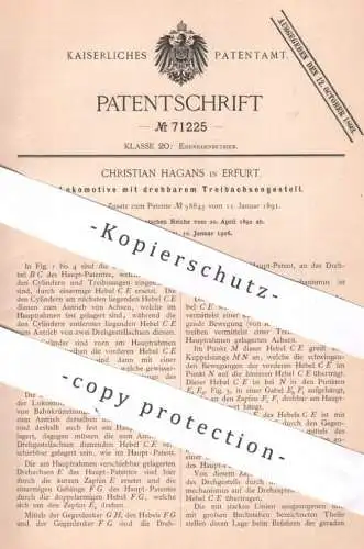 original Patent - Christian Hagans , Erfurt , 1892 , Lokomotive mit Treibachsengestell | Lok , Zug , Eisenbahn , Bahn