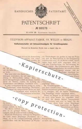 original Patent - Telephon Apparat Fabrik , Fr. Welles , Berlin , 1895 , Telefon - Schaltung | Fernsprecher , Strom