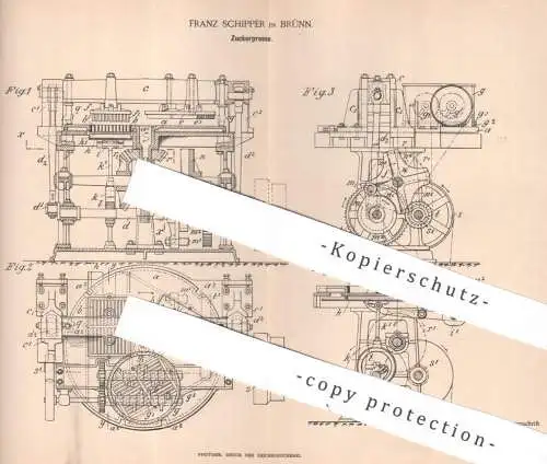original Patent - Franz Schipper , Brünn , Tschechien , 1893 , Zuckerpresse | Zucker , Presse , Pressen , Zuckerfabrik !