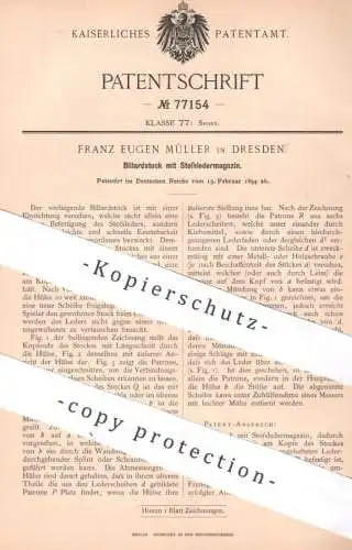 original Patent - Franz Eugen Müller , Dresden , 1894 , Billardstock mit Stoßledermagazin | Billard , Queue | Sport Pool