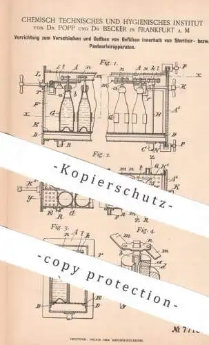 original Patent - Chemisch Technisches & Hygienisches Institut Dr. Popp & Dr. Becker , Frankfurt Main | 1891 | Flaschen