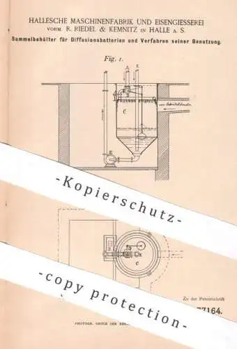 original Patent - Hallesche Maschinenfabrik & Eisengießerei / R. Riedel & Kemnitz , Halle / Saale | Diffusionsbatterie
