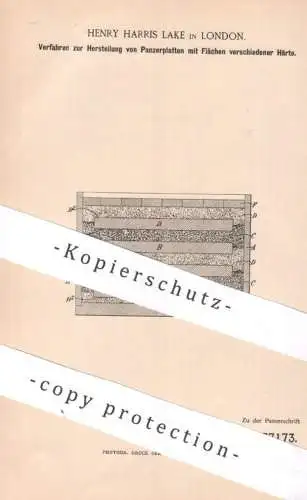 original Patent - Henry Harris Lake , London , England , 1893 , Herst. von Panzerplatten | Eisen , Stahl | Harvey !!
