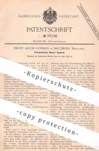 original Patent - Emory Jacob Godman , Baltimore , Maryland , USA , 1893 , Pneumatischer Massage - Apparat | Medizin