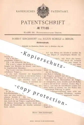 original Patent - Robert Kirchhoff , Julius Schulz , Berlin , 1893 , Kleiderschrank | Schrank , Möbel , Kommode !!