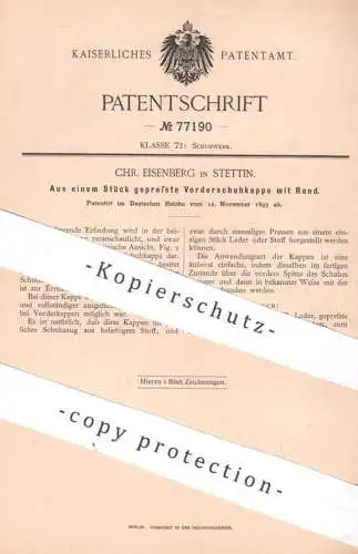 original Patent - Chr. Eisenberg , Stettin , Polen , 1893 , Vorderschuhkappe | Schuhkappe , Schuh , Schuhe , Schusterei