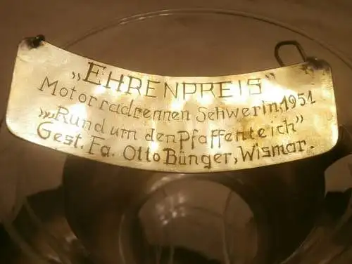 Ehrenpreis Motorradrennen Schwerin 1951 " Rund um den Pfaffenteich ", Otto Bünger Wismar , Motorsport , Mecklenburg DDR