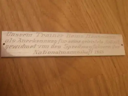 Plakette 1963 - für Speedway Nationaltrainer Heinz Hausmann , Güstrow , ADMV , DDR , Motorsport , Rennsport !!