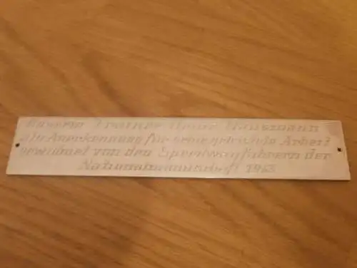 Plakette 1963 - für Speedway Nationaltrainer Heinz Hausmann , Güstrow , ADMV , DDR , Motorsport , Rennsport !!