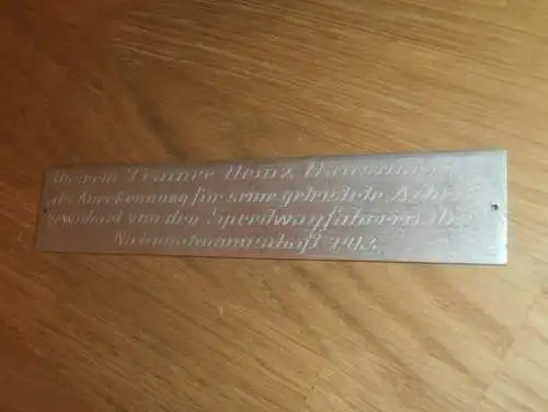 Plakette 1963 - für Speedway Nationaltrainer Heinz Hausmann , Güstrow , ADMV , DDR , Motorsport , Rennsport !!