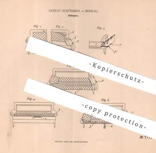 original Patent - Gustav Schönherr , Breslau , 1894 , Bettsopha | Bett , Sofa , Möbel , Couch , Polsterei , Polstercouch