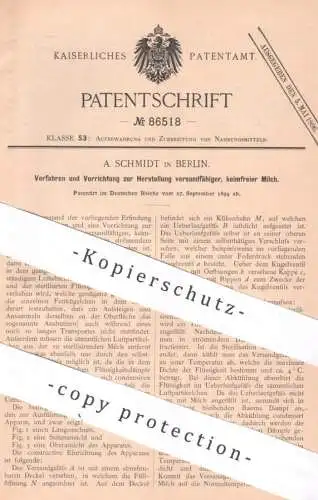 original Patent - A. Schmidt , Berlin , 1894 , Herstellung versandfähiger & keimfreier Milch | Molke , Molkerei , Bauer