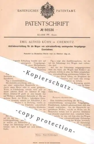 original Patent - Emil Alfred Kühn , Chemnitz , 1895 , Antrieb für die Wagen von Eisenbahn - Karussell | Bahn , Gleis