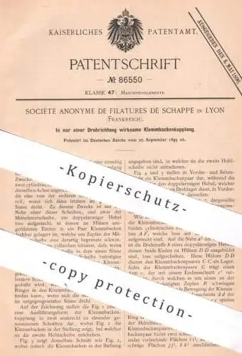 original Patent - Société Anonyme de Filatures de Schappe , Lyon Frankreich 1895 , Klemmbackenkupplung für Spinnmaschine