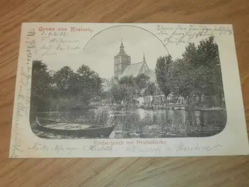 alte AK - Rostock , 1902 , Fischerbruch mit Kirche , Ansichtskarte !!!