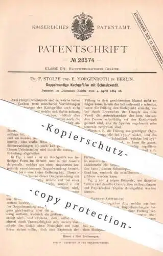 original Patent - Dr. F. Stolze , E. Morgenroth , Berlin | 1884 | Doppelwandiges Kochgefäß mit Schmelzventil | Kochtopf