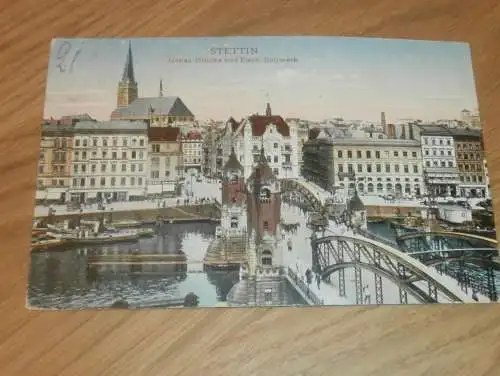 alte AK - Stettin 1922, Hansa Brücke und Fisch Bollwerk , Pommern Ansichtskarte