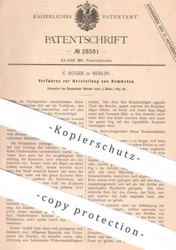 original Patent - C. Rüger , Berlin , 1884 , Herst. von Kummeten | Kummet | Pferdegeschirr , Pferd Pferde , Pferdesport