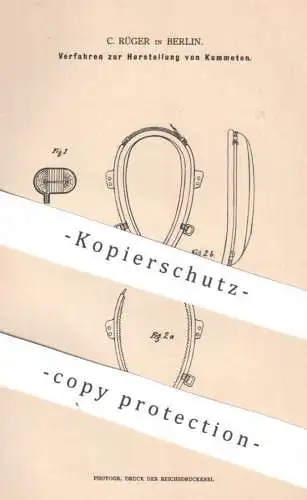 original Patent - C. Rüger , Berlin , 1884 , Herst. von Kummeten | Kummet | Pferdegeschirr , Pferd Pferde , Pferdesport