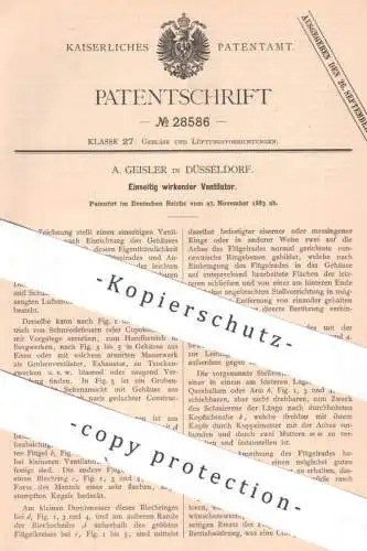 original Patent - A. Geisler , Düsseldorf , 1883 , Einseitig wirkender Ventilator | Gebläse , Lüftung , Ventilatoren