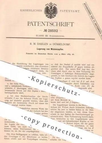 original Patent - R. M. Daelen , Düsseldorf , 1884 , Lagerung von Walzenzapfen | Metall , Eisen , Walze Walzen Walzwerk