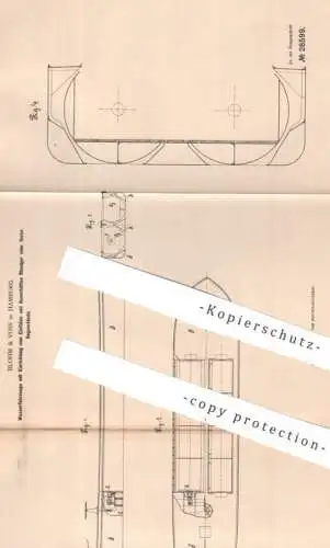 original Patent - Blohm & Voss , Hamburg , 1884 , Wasserfahrzeug | Wasser - Fahrzeug | Schwimmkörper | Werft , Werften