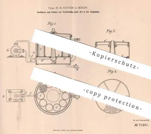 original Patent - M. M. Rotten , Berlin , 1892 , Färben von Textilstoff in der Indigoküpe | Farbe , Indigo , Blau