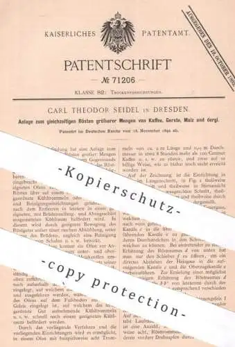 original Patent - Carl Theodor Seidel , Dresden , 1892 , Rösten von Kaffee , Gerste , Malz | Coffee , Café , Röstung