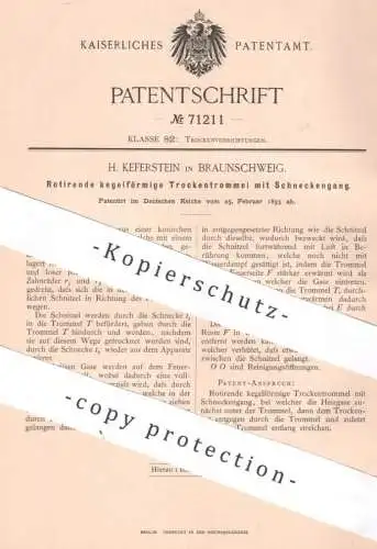 original Patent - H. Keferstein , Braunschweig , 1893 , Rotierende Trockentrommel mit Schneckengang | Trocknung