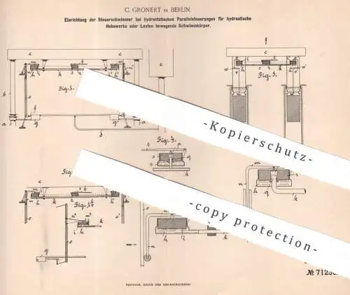 original Patent - C. Gronert , Berlin , 1892 , Steuerschwimmer am hydraulischen Hebewerk | Brücke , Schleuse , Lastenzug