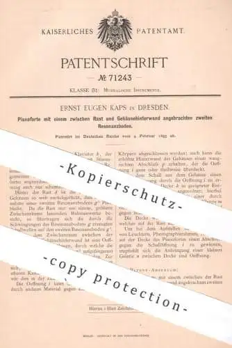 original Patent - Ernst Eugen Kaps , Dresden , 1893 , Pianoforte | Resonanzboden | Piano Klavier Flügel Musikinstrument