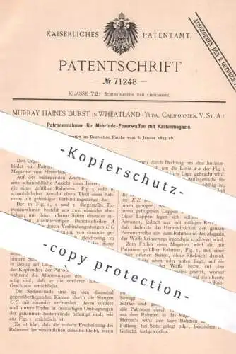 original Patent - Murray Haines Durst , Wheatland , Yuba California USA , 1893 , Patronenrahmen für Feuerwaffen | Gewehr