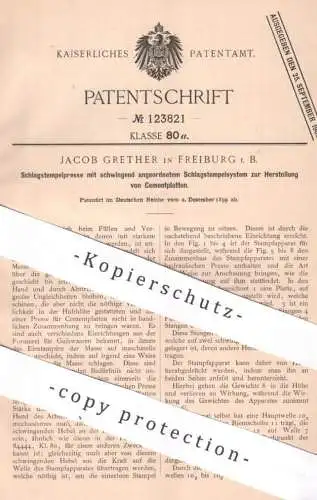 original Patent - Jacob Grether , Freiburg / Bayern | 1899 | Schlagstempelpresse | Presse , Pressen , Zement , Beton