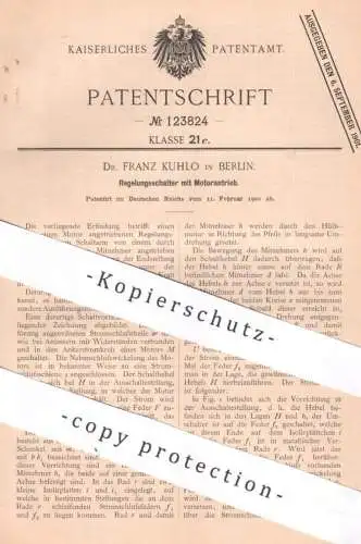 original Patent - Dr. Franz Kuhlo , Berlin , 1900 , Regelungsschalter mit Motorantrieb | Motor , Motoren , Regler !!