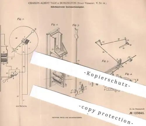 original Patent - Charles Albert Yale , Burlington , Staat Vermont , USA , 1900 , Gewinnkartenausgeber | Automat , Spiel