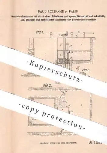 original Patent - Paul Boisramé , Paris Frankreich , 1899 , Wasserkraftmaschine | Wasserkraft , Wasserrad , Wassermühle