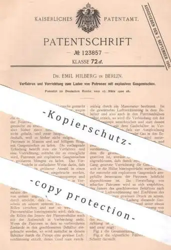 original Patent - Dr. Emil Hilberg , Berlin | 1900 | Laden von Patronen mit explosivem Gasgemisch | Gas , Gase , Waffen