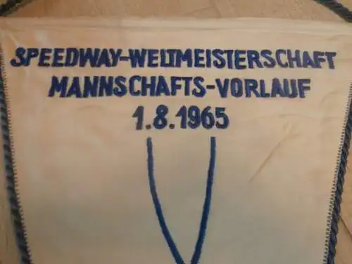 großer Wimpel Speedway Weltmeisterschaft Meissen 1.8.1965 , gestickt , ADMV , DDR , Motorsport , Rennsport !!!