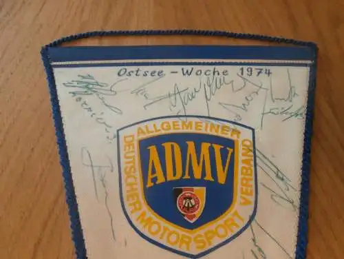 Wimpel , Speedway Ostseepokal 1974 , mit Autogrammen der Fahrer , ADMV , DDR , Motorsport , Rennsport !!!