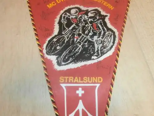 Wimpel Speedway Dynamo Nordstern Stralsund 60er Jahre ,mit Autogrammen der Fahrer ADMV , DDR , Motorsport , Rennsport