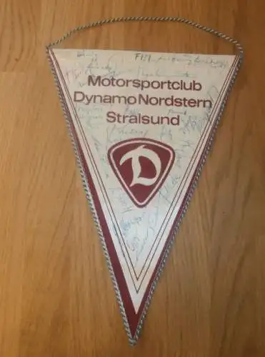 Wimpel Speedway Stralsund 18.06.1968, Weltmeisterschaft ,mit Autogrammen der Fahrer ADMV , DDR , Motorsport , Rennsport