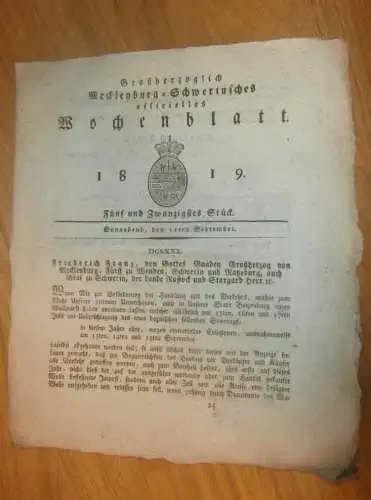 Mecklenburg - Schwerin 11.9.1819 , Wollmarkt Boizenburg , von Blücher auf Poggelow , Moltenow , Malchow , Sülz , Gneven