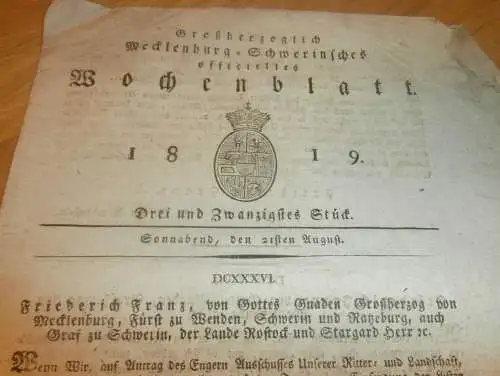 Mecklenburg - Schwerin 21.08.1819 , Volkszählung , Drechsler , Hagebök , Doberan , Forst , Lübz , Plau , Garvensdorf !