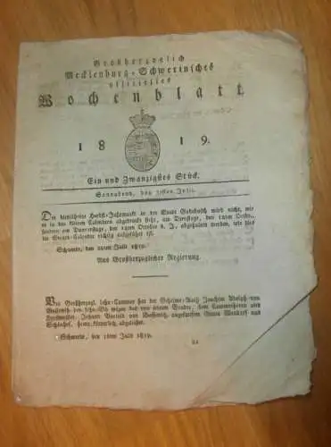 Mecklenburg - Schwerin 31.07.1819 , Markt in Gadebusch , von Bassewitz auf Gut Wendorf , Schönhof , Garlitz , Eidewegen