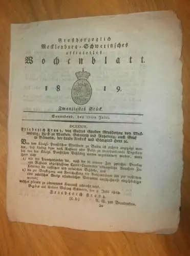 Mecklenburg - Schwerin 17.07.1819 , Vagabonden in Russland und Polen , Preußen ,  Markt in Röbel !!
