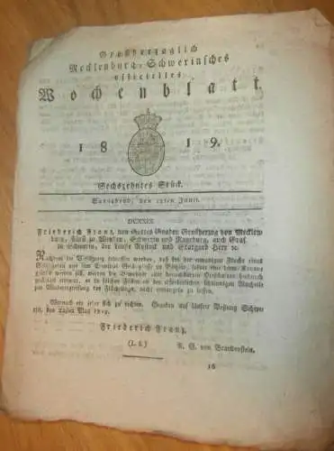 Mecklenburg - Schwerin 12.06.1819, Flucht aus Criminal-Gefängnis Bützow , Pogge in Lüchow , Gnoien , Dargun , Tessin !!!