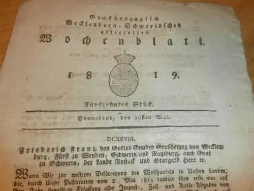 Mecklenburg - Schwerin 29.05.1819, Kleekamp b. Ventschow , Bützow - Rühn , Zarrentin , Ludwigslust , Wendhof  Poppentin